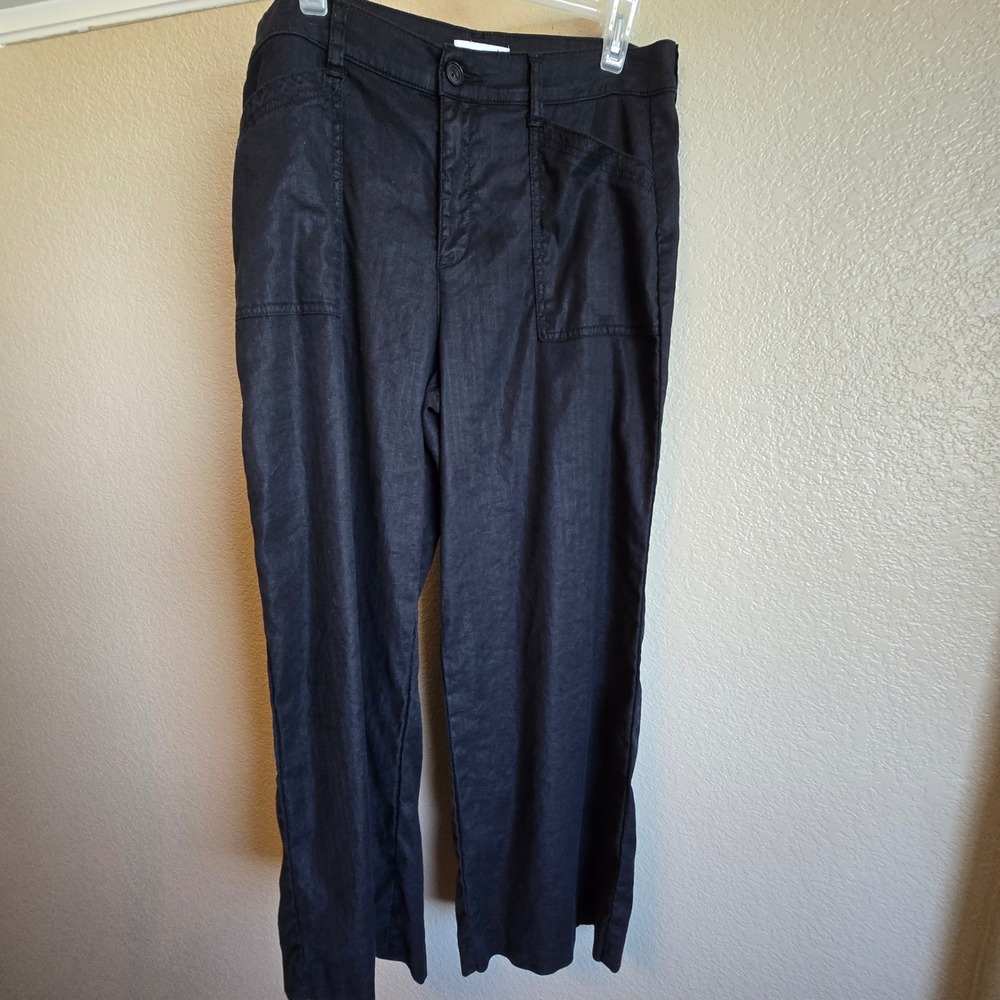 Evereve Black linen blend Wide Leg Patch Pocket Trousers Pants Size 31